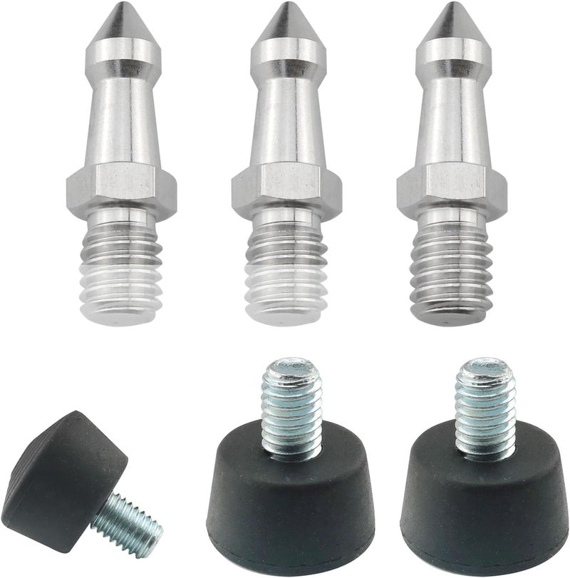 CHENJIN 6PCS Non Slip Camera Feet, 3/8 Inch Foot Spike, 3pcs Each Threaded Rubber Feet, Stainless Steel Spike, Universal Non Slip, Silver, Camera Support Accessories, Screw Mount - Image 1